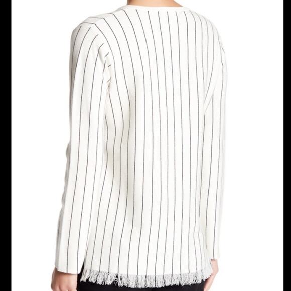 Theory Hayden O Reverie V-Neck Stripe Fringe Pullover Sweater - Picture 2 of 9
